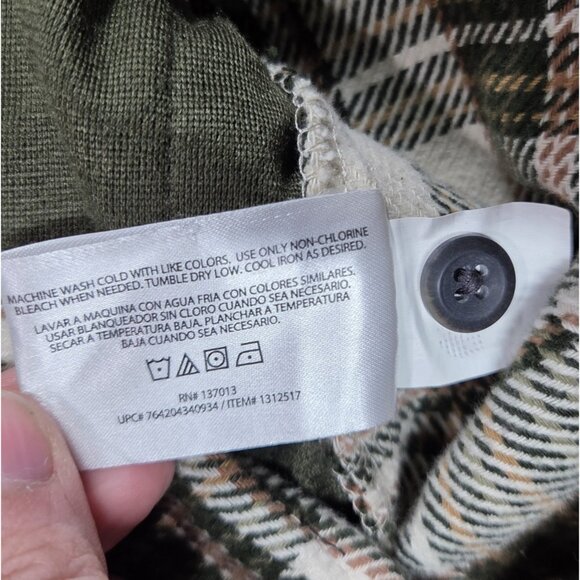 Orvis Shirt Mens Large Beige Green Plaid Heavy Flannel Button Up Shacket Hiking - Picture 7 of 10